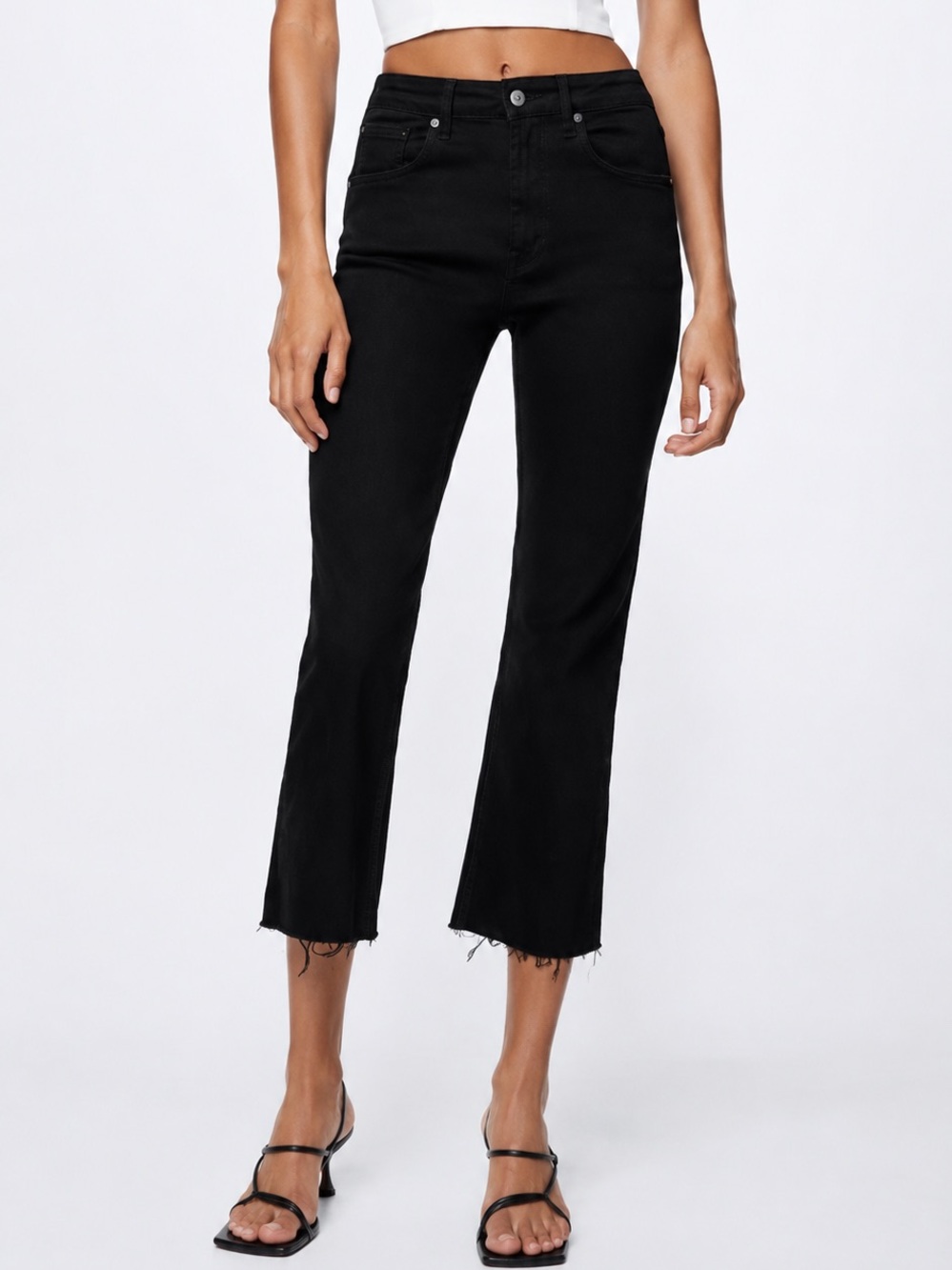 Zara Black Mini Flare Cropped Women's Jeans - Black